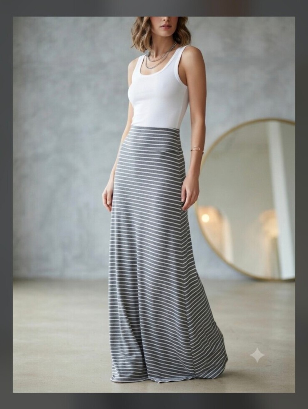 Love Tree Black and White Striped Maxi Skirt